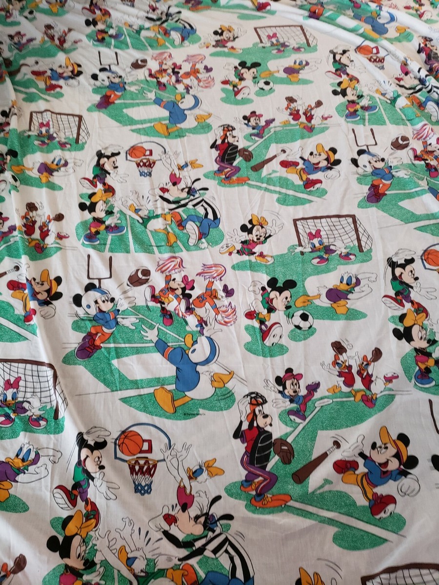 Vtg Pacific Disney Mickey Mouse sport basket baseball soccer full BedSheet  80x90