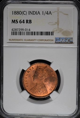 India British 1880(C) 1/4 Anna NGC MS64RB Certified - Picture 6 of 6