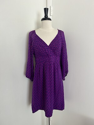 Shoshanna Purple Floral Silk A-Line Long Sleeve Boho Cocktail Dress Size 6  | eBay