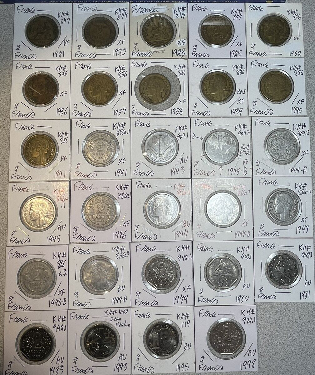 France 1921 - 1998 Two 2 Francs 29 Coin Lot Collection VF to France 1921 - 1998 Two 2 Francs 29 Coin Lot Collection VF to