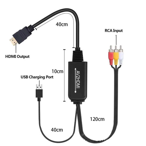 RCA AV to HDMI Converter Adapter Cable Composite HDMI 1080P NTSC PAL USB Power - Picture 6 of 12