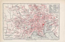 Christania Oslo Norvegia Mappa Città Di 1897