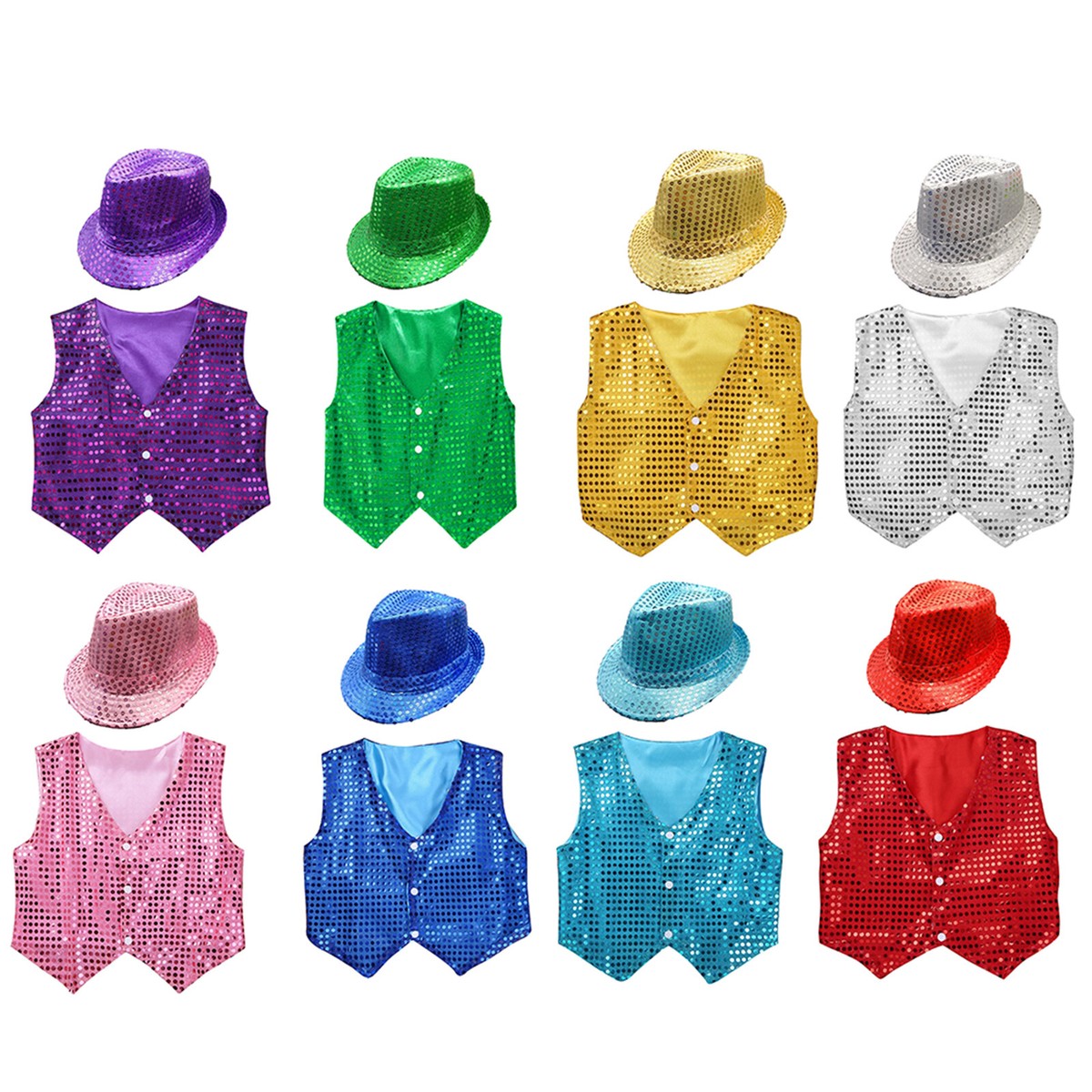 Men Waistcoat Carnival Vest Cosplay Tank Top Sequins Outfits Jazz Hip Hop  Hat