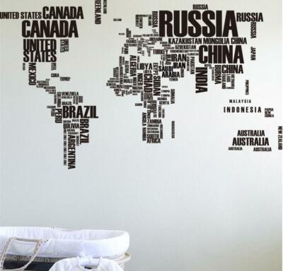 Wall Sticker World Map Letters Home Decor Living Room Office Children's room new