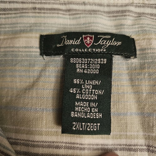 David Taylor Men's Sz 2XLT Short Sleeve Button Front Shirt Linen Blend Pocket - Picture 3 of 3