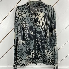 Citiknits Women Gray Animal Print Long Sleeves Jacket Size Medium
