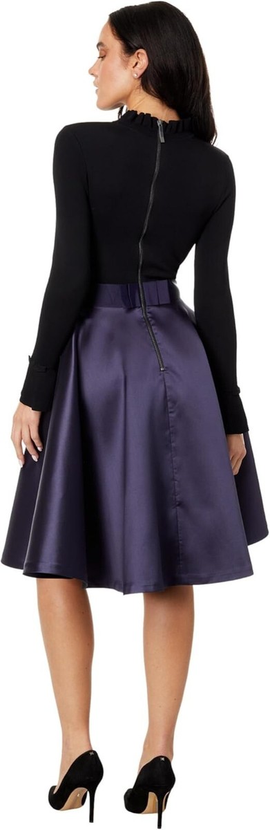 zadi knitted frill full skirt dress Ted Baker Size 5 Black Navy NEW buy1get1