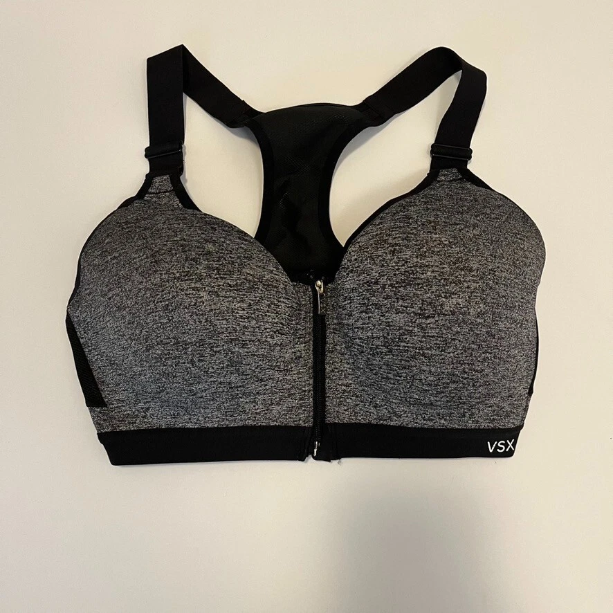 VICTORIA SECRET X SPORT Sports Active Bra Fitness 32DD Gray/Black Front Zip