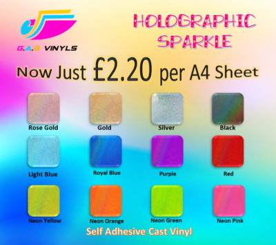 A4 Blätter - Holographic Sparkle selbstklebendes Glitzervinyl inkl. Rosegold