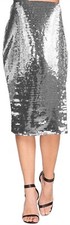 Glitzy Sequin Midi Pencil Skirt Celebration Party Wear Womens Plus Size