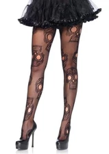 Leg Avenue  Sugar Skull Net Tights Plus Size 1/2X 9982X