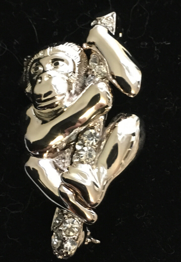 VTG Carolee sample silver tone not signed Monkey 2' heavy Brooch