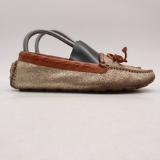 Trask Demi Women's Size 7.5 M Glitter Moccasin Flat Loafers Gold Brown Bow
