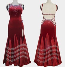 B8740 women ballroom Waltz Tango dress UK10 US 8 maroon scoop neck sleeveless