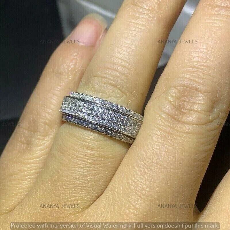 Anillo de plata de ley 925 Moissanite redondo de 3 quilates para hombre con banda de aniversario de eternidad completa Foto 4 de 4