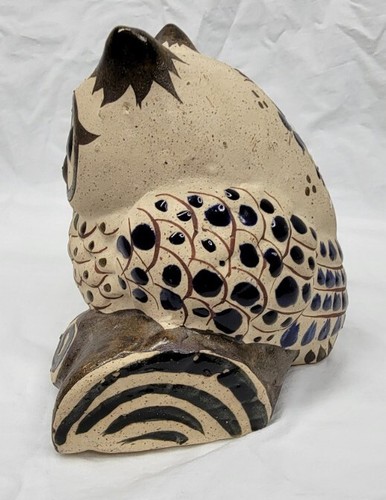 Signed Pottery Owl Figurine Tonala ? Ceramic Signed Flower Boho Folk Art Cottage - Picture 8 of 10