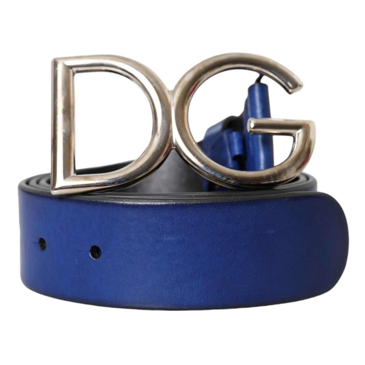 DOLCE & GABBANA Belt Men Blue Leather Silver Metal Logo DOLCE & GABBANA Belt Men Blue Leather Silver Metal Logo