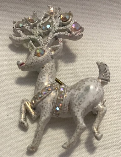 Brooch Pin Reindeer Deer Rhinestone Antlers White Rhinestones White Tone - Picture 5 of 9