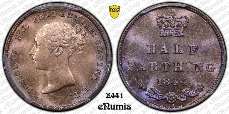 Great Britain, Victoria, 1/2 Farthing 1844, PCGS MS 64 RB - Image 2 of 4