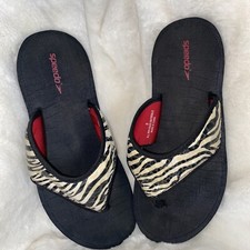 SPEEDO ZEBRA PRINT FLIP FLOPS THONG WOMEN'S SANDALS 1" WEDGE RUBBER SOLE SIZE-9
