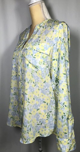 Calvin Klein Women Blouse Shirt Top Small Long Roll Tab Sleeve Floral Green New - Picture 5 of 12