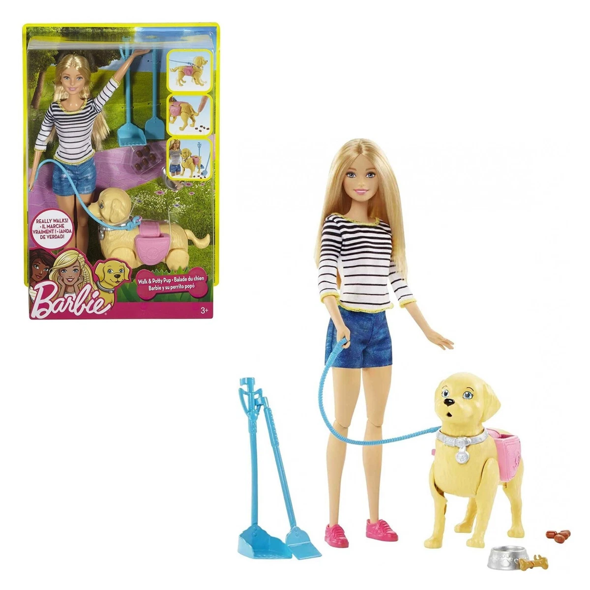 Jeu Poupée Barbie À Marche Avec Chien Chiot Jouet pour Petite