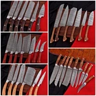 Custom Lot of 5 Damascus Kitchen Knives Set/Chef knife set with Leather roll bag