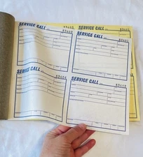 2 Vtg Service Call Receipt Books w/Carbon.  8 1/2x11, 4 1/2”x5” each. Easy Tears