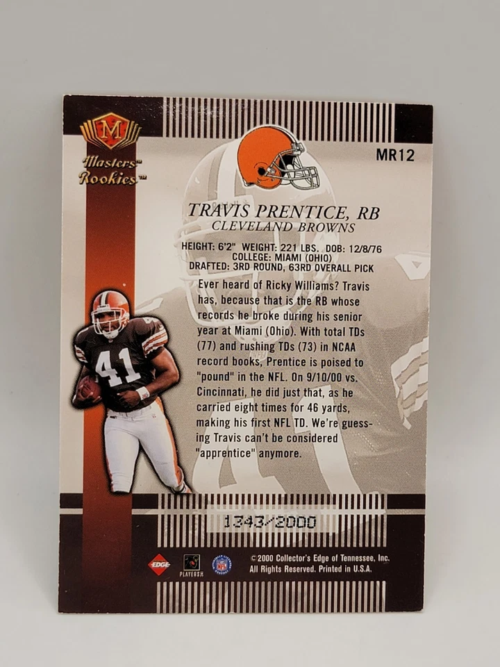 2000 Collector's Edge Masters - Rookies Travis Prentice #MR12 /2000 (RC) - Image 2 of 2