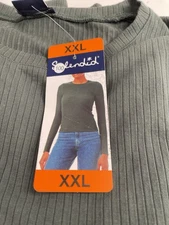 NEW Splendid Women's Ribbed Long Sleeve Crew Neck Top Green Size XXL