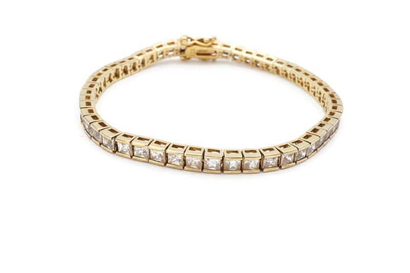 "Gold Plated Sterling Silver 925 Cubic Zirconia Bracelet 7.25\" S6"