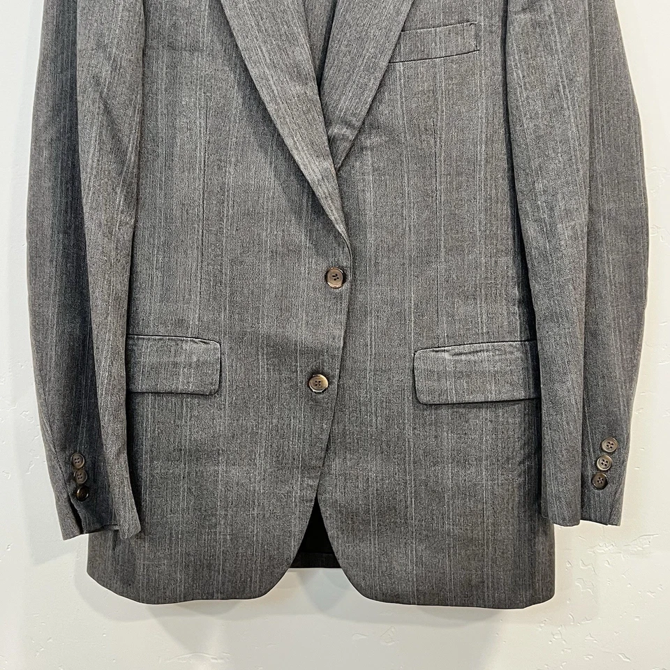Traje de hombre talla 40R pantalones 34Wx30L gris a rayas vintage lana traje de 2 piezas Foto 4 de 4