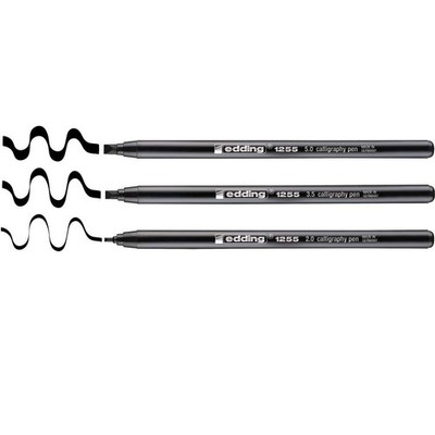 1255 Calligraphy Pen - Black - 3 pens - Calligraphy Nib 2-5 mm - Fibre pens f...