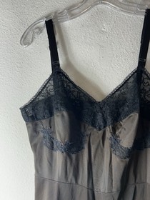 VTG Sarod RETRO Lingerie Chocolate Brown Black Elegant Lace Slip Dress XS USA