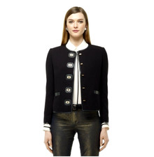 Giacca blazer donna Club Monaco in pelle con rifiniture taglia 2 nero Old Money Luxury