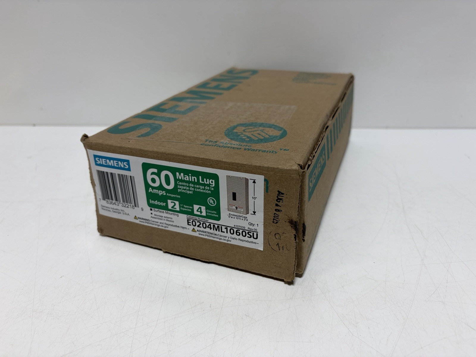 Siemens E0204ML1060SU Amp 2-Space 4-Circuit Main Lug Surface Mount Load Center