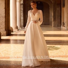Boho Bridal Gown V Neck Puff Sleeevs Bohemian Lace Chiffon Sweep Train A Line