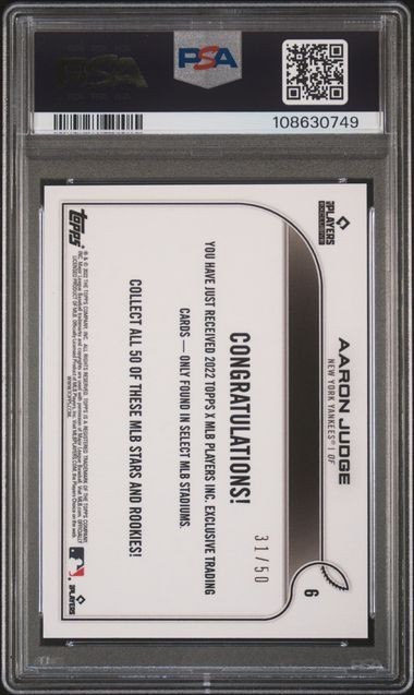2022 Topps X MLBPA Exclusive GOLD #6 Aaron Judge #'d/50 PSA 8 NM-MT view 2