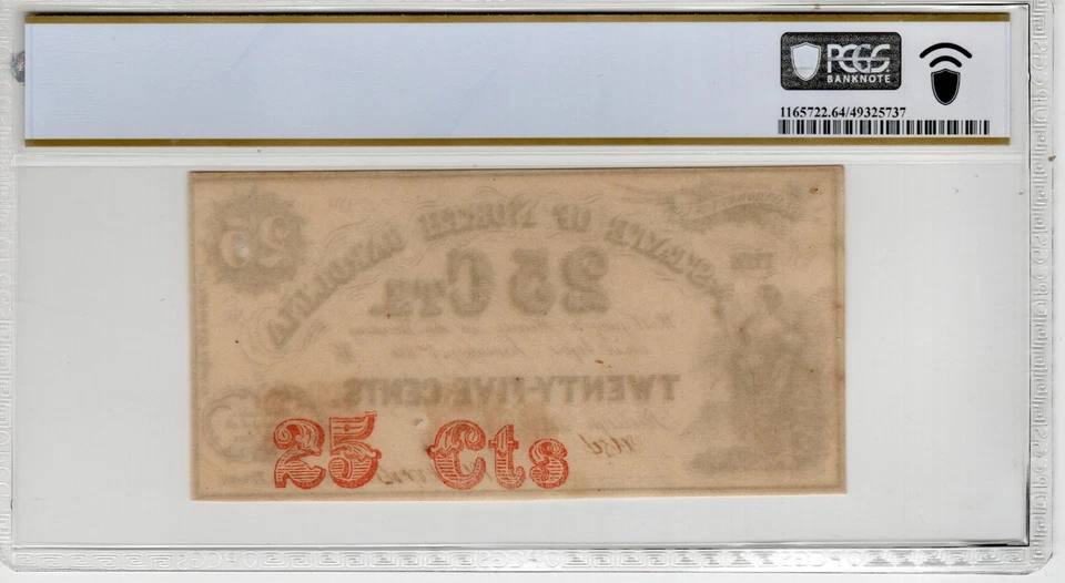 NC CR-146 1863 $0.25 North Carolina Paper Money - PCGS-B Choice Unc 64 - PLUS! - Image 2 of 2
