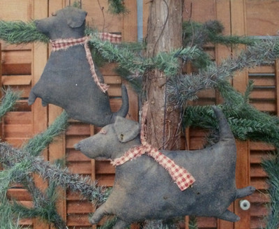 PATTERN - Primitive BLACK LAB Dog ORNIES - 2 Styles - Raven's Haven 2004
