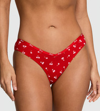 NWT Sealed Victoria's Secret PINK Logo Cotton Tanga Panty Size M Red Cherries