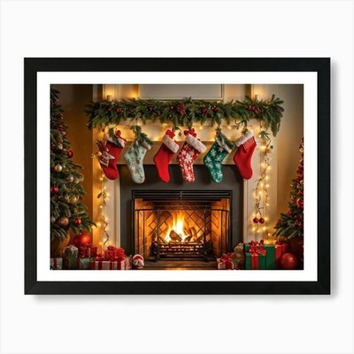 Weihnachtsstrümpfe 10 Kunstdruck gerahmt Wandbild Poster Leinwanddruck Bild