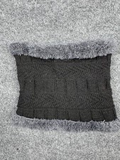 Unisex Winter Knit Neck Warmer Fleece Lined Gaiter Scarf Black Gray