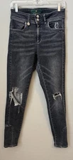 Holland Cooper Jodhpur Jeans Black US Sz 10 Faded Ripped Skinny Preppy Designer