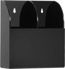 Acrylic Remote Control Holder Wall Mount 2 Compartments, Black Remote Holder Wal