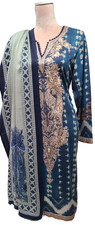 Pakistani 3PC Kameez Shalwar Dupatta Blue Tye dye Women Size M Cotton / Shawl