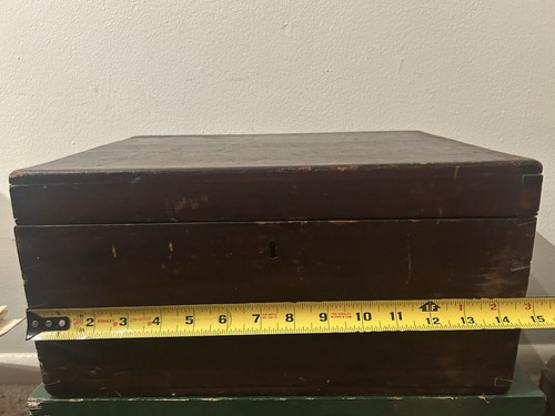 Antique Wood Dovetail Finger Joint File Letter Keepsake Jewelry Box Flip Top - Picture 14 of 16