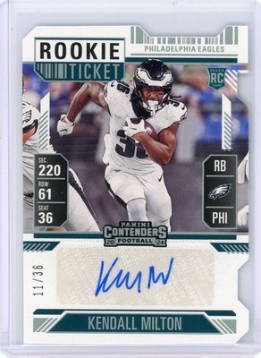 2024 Panini Contenders #177 Kendall Milton RC Ticket Die Cut Autograph 11/36