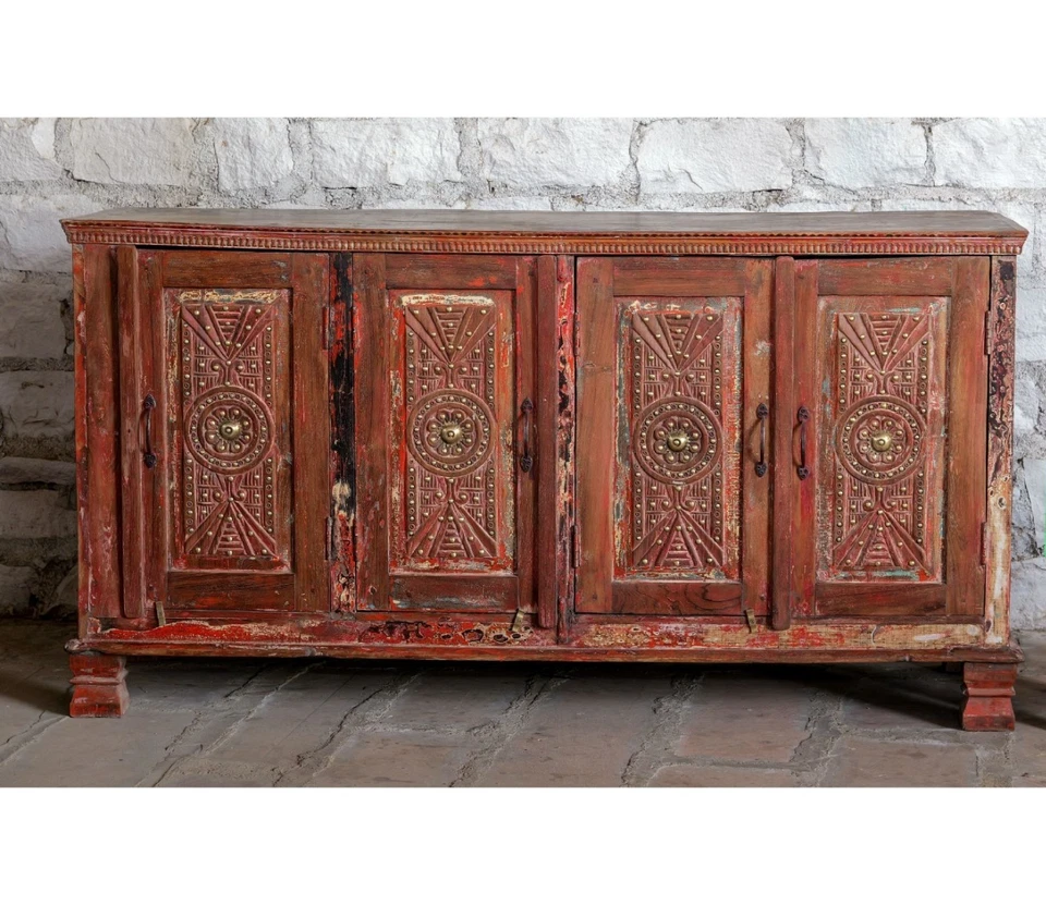 Antiguo aparador tallado ornamentado 4 puertas buffet Credenza 69x36 Foto 2 de 4