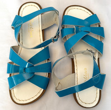 SALT WATER ORIGINAL LEATHER SANDALS WOMENS SIZE US 8 HOYWAY 6 BLUE PATENT STRAPS
